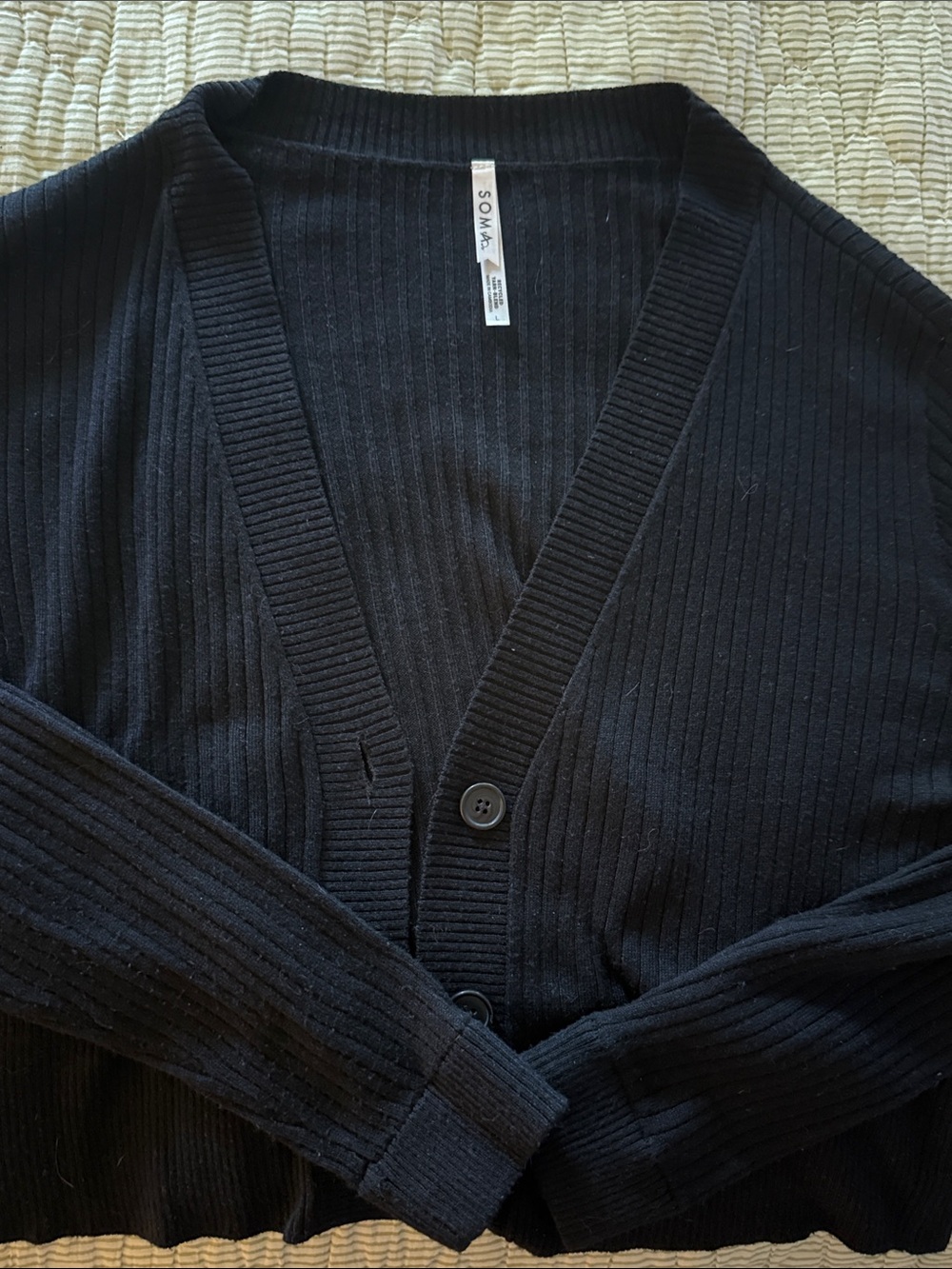 Soma Black Ribbed V-Neck Button Cardigan